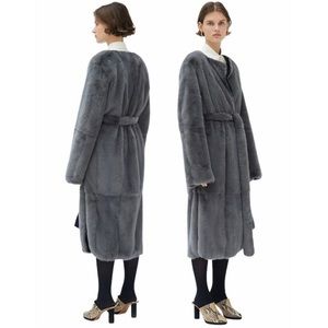 CÉLINE GRAY MINK FUR BELTED COAT SIZE 34 PHOEBE PHILO